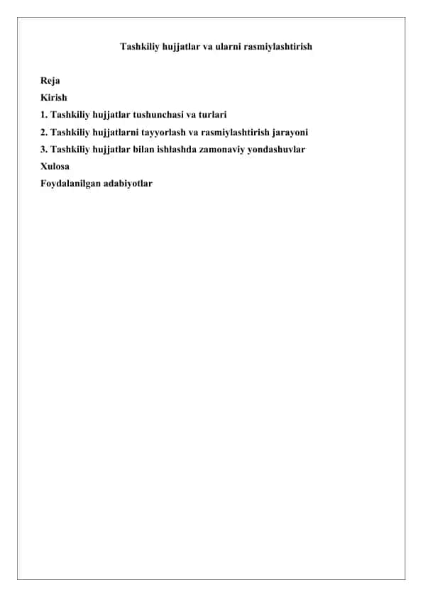 Tashkiliy hujjatlar va ularni rasmiylashtirish