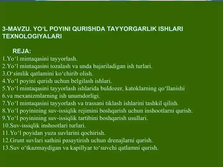 Yo‘l Poyini Qurishda Tayyorgarlik Ishlari Texnologiyalari