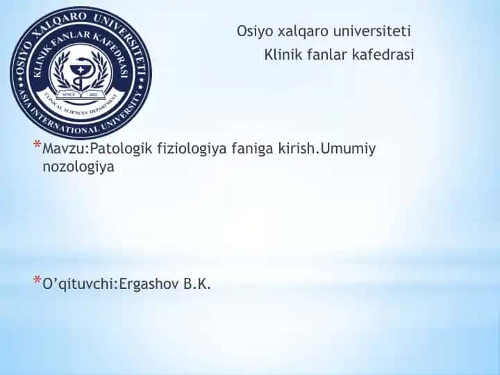 Patologik fiziologiya fanining maqsadi, vazifalari va tarkibiy qismlari