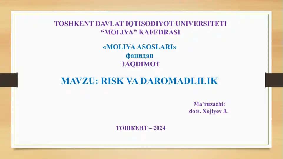 Risk va Daromadlilik