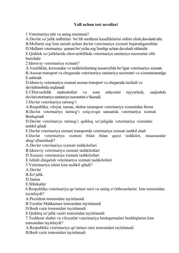 Veterinariya ishi va uning mazmuni