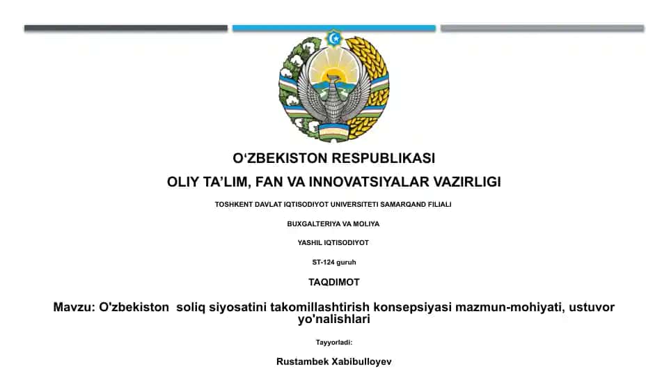 O'zbekiston soliq siyosatini takomillashtirish konsepsiyasi