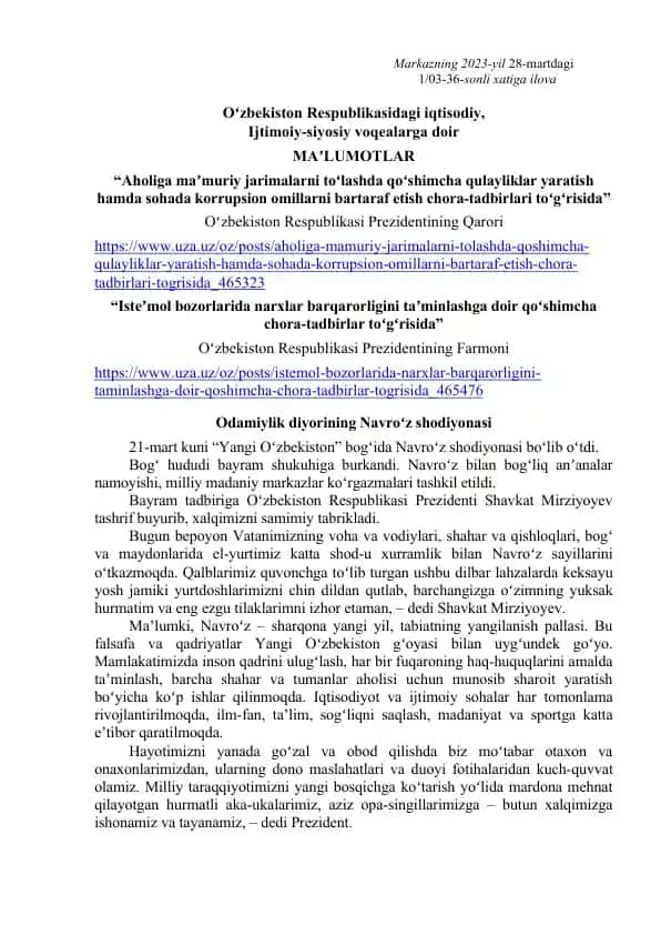 Iqtisodiy va siyosiy voqealar to'g'risida ma'lumotlar