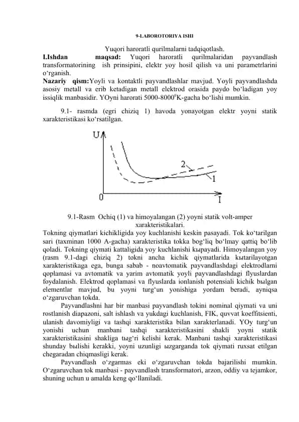Yuqori haroratli qurilmalar uchun laboratoriya ishi