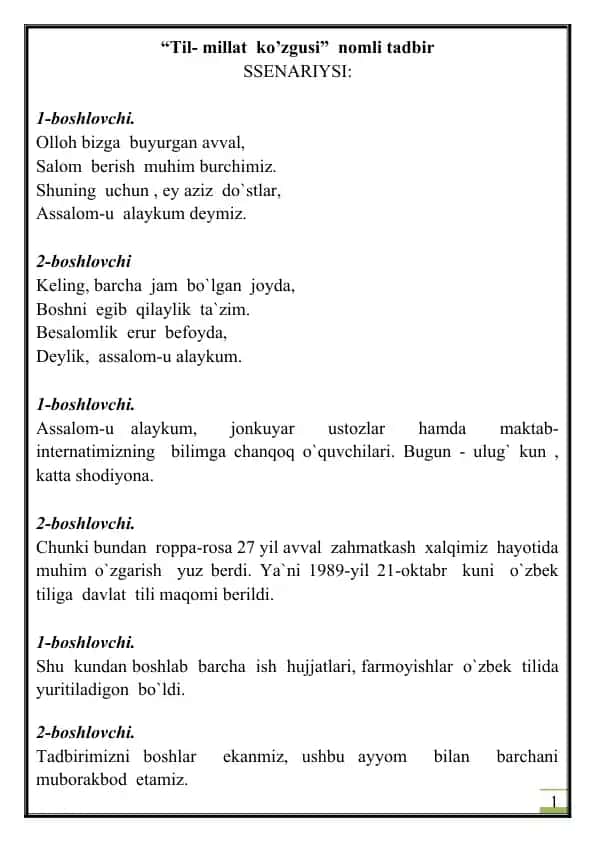 "Til-millat ko'zgusi"