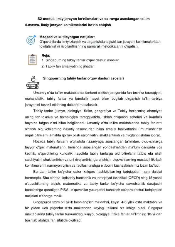 S2-modul. Ilmiy jarayon ko‘nikmalari va so‘rovga asoslangan ta’lim