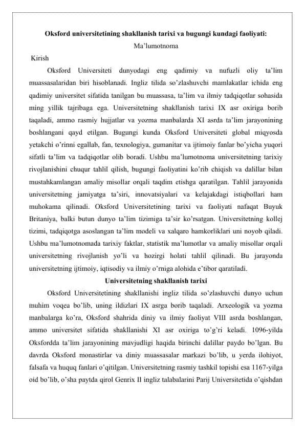 Oksford Universiteti ma'lumotnomasi