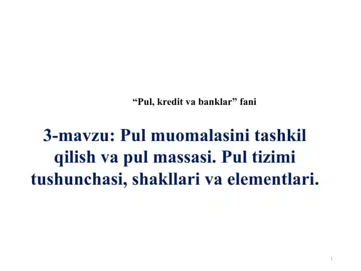 Pul, Kredit va Banklar
