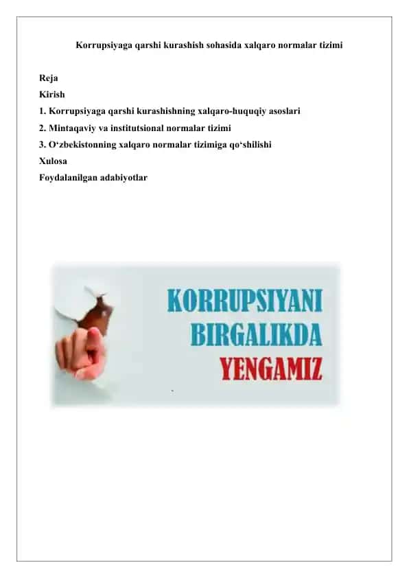 Korrupsiyaga qarshi kurashish sohasida xalqaro normalar tizimi