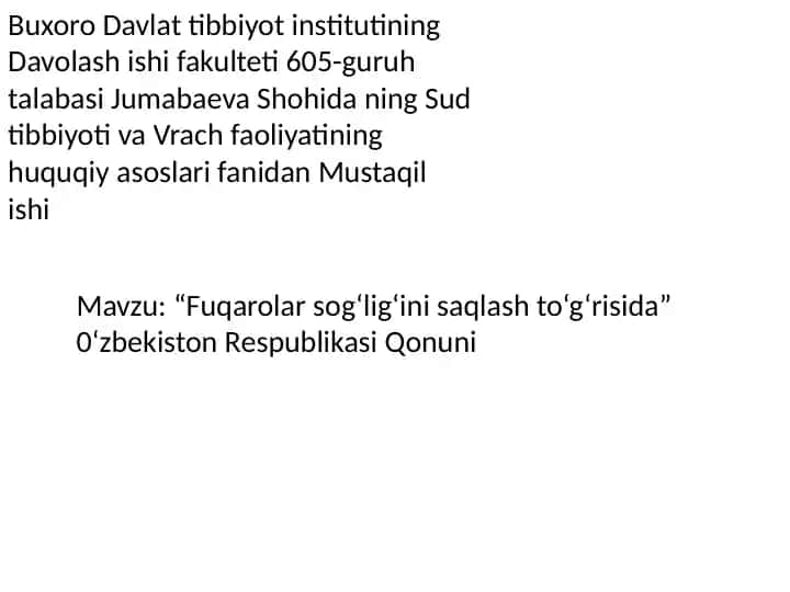 "Fuqarolar sog‘lig‘ini saqlash to‘g‘risida"