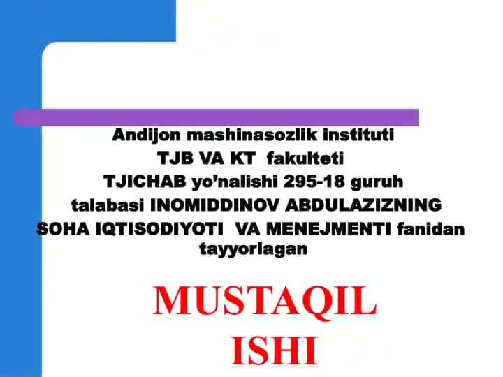SOHA IQTISODIYOTI VA MENEJMENT