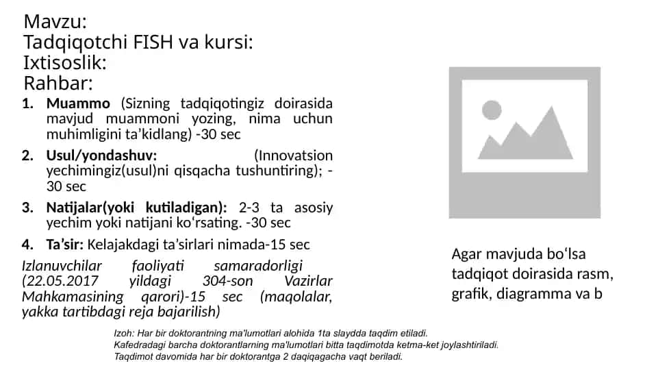 Doktorantlar uchun tadqiqot taqdimot shabloni