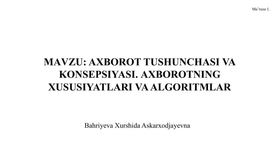 AXBOROT TUSHUNCHASI VA KONSEPSIYASI