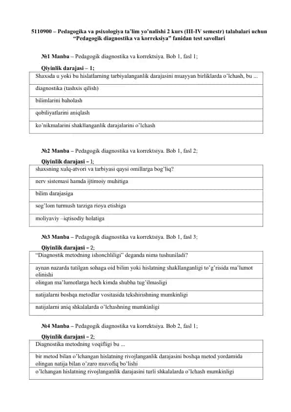 Pedagogik diagnostika va korreksiya