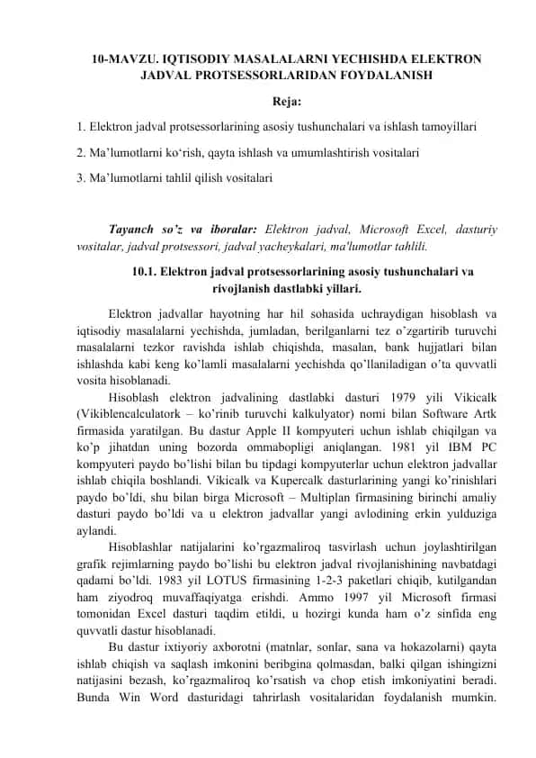 Elektron jadval protsessorlari