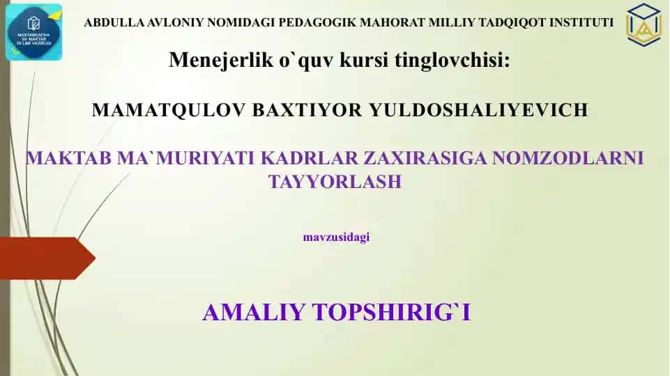 MAKTABGACHA VA MAKTAB TA'LIMI VAZIRLIGI