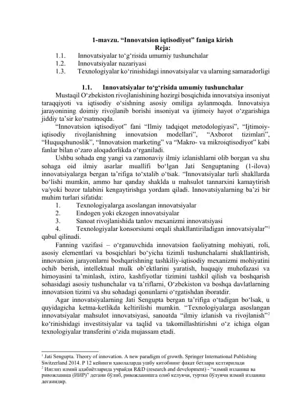 “Innovatsion iqtisodiyot” faniga kirish (taqdimot)