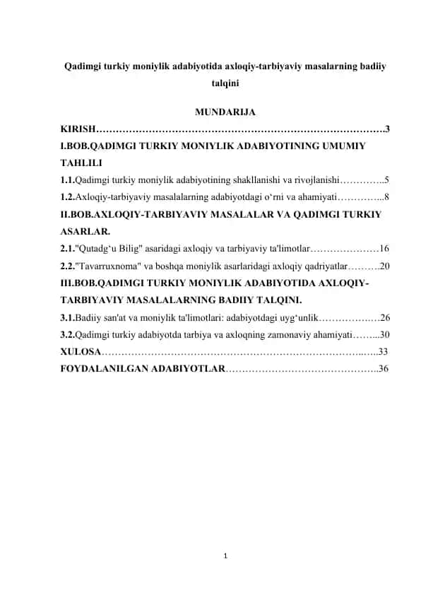 Qadimgi turkiy moniylik adabiyotida axloqiy-tarbiyaviy masalarning badiiy talqini