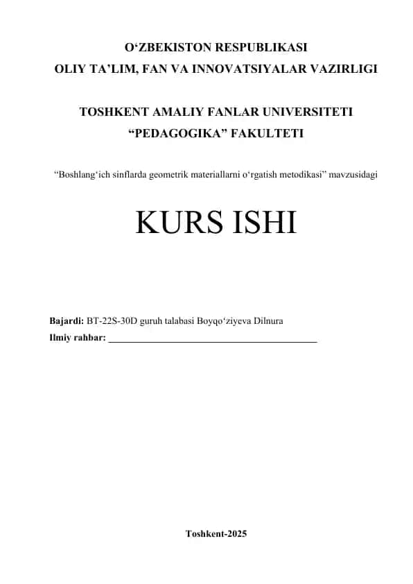 Boshlang‘ich sinflarda geometrik materiallarni o‘rgatish metodikasi