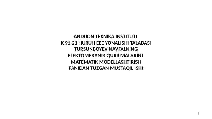 Asinxron motorning matematik modelini qurish