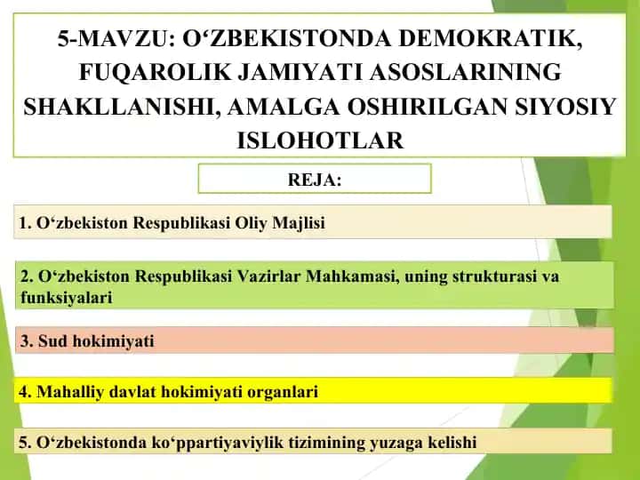 O‘zbekistonda Demokratik, Fuqarolik Jamiyati Asoslari