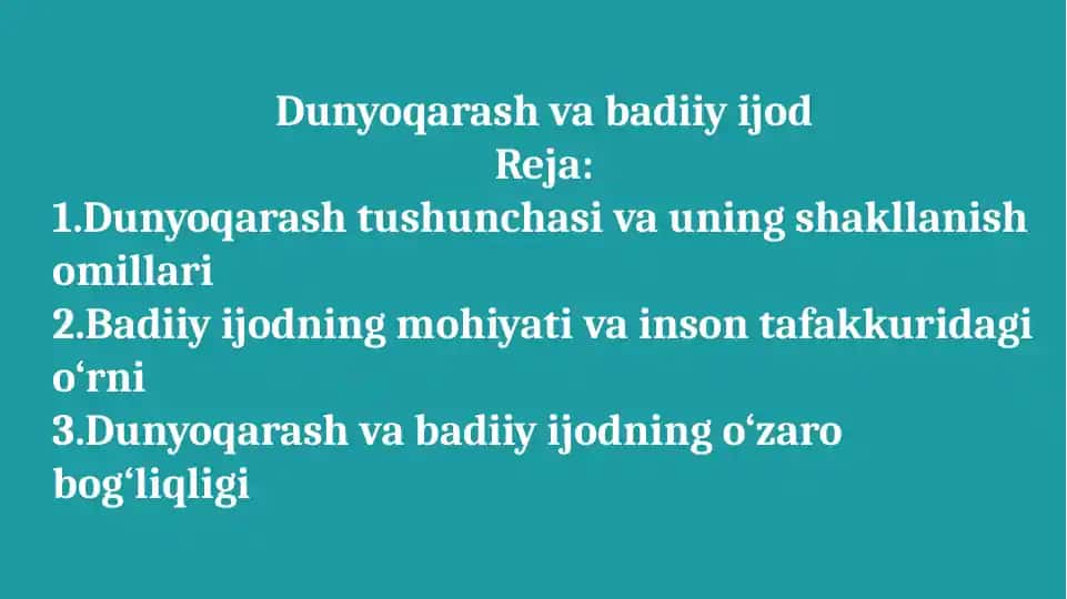 Dunyoqarash va badiiy ijod