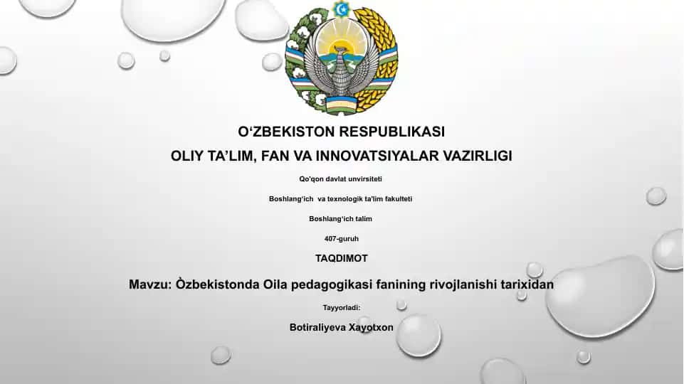 Òzbekistonda Oila pedagogikasi fanining rivojlanishi tarixidan