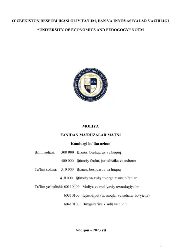 Moliya fanidan ma'ruzalar matni