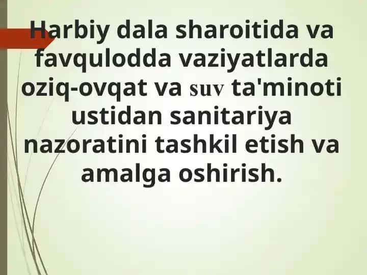 Oziq-ovqat va suv ta'minoti ustidan sanitariya nazorati