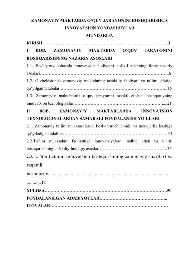Zamonaviy maktabda o‘quv jarayonini boshqarishga innovatsion yondashuvlar