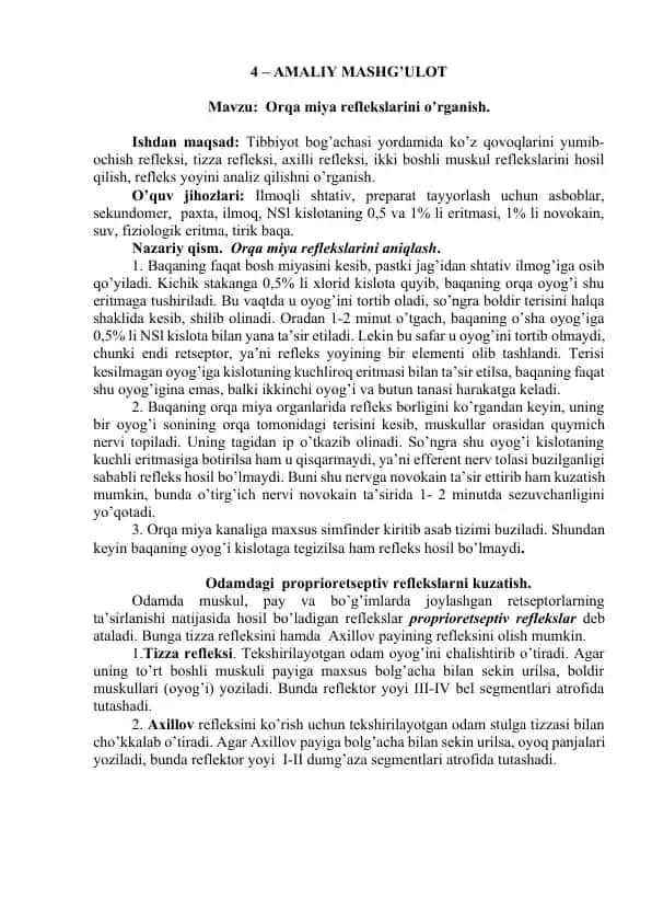 Orqa Miya Reflekslarini O'rganish