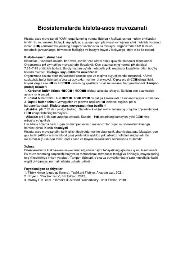 Biosistemalarda kislota-asos muvozanati