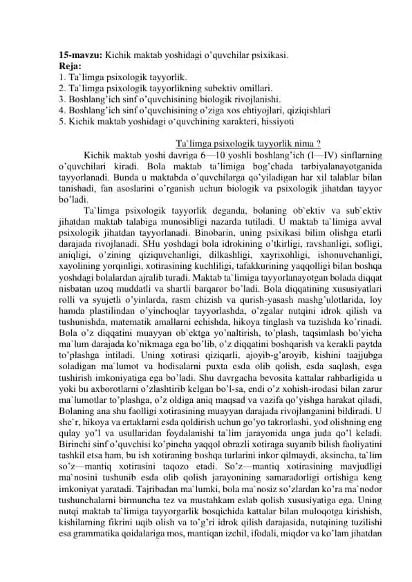 Ta'limga psixologik tayyorlik
