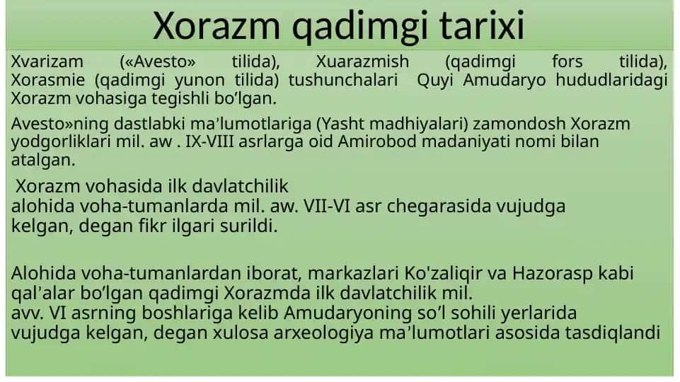 Xorazm qadimgi tarixi