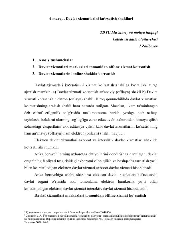 Davlat xizmatlarini ko‘rsatish shakllari