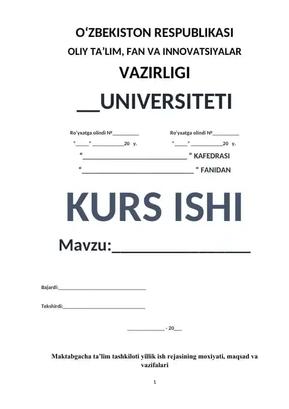 Maktabgacha Ta'lim Tashkiloti Yillik Ish Rejasi