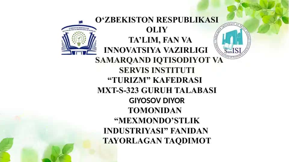 Mehmondo'stlik industriyasi haqida taqdimot