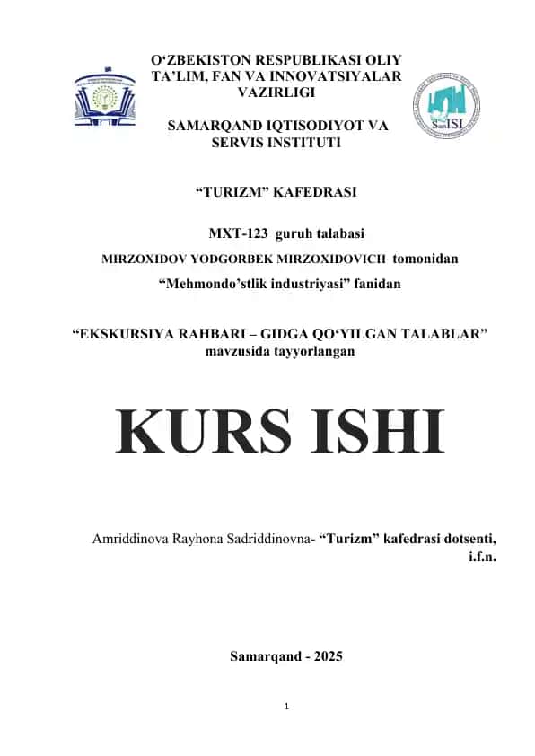 EKSKURSIYA RAHBARI – GIDGA QO‘YILGAN TALABLAR
