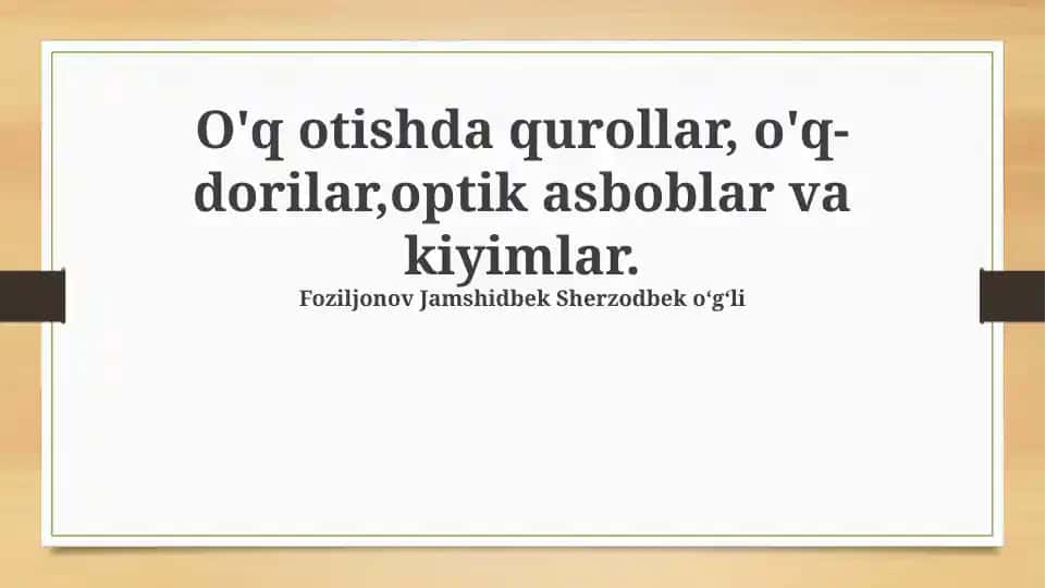 O'q otish qurollari, o'q-dorilar va optik asboblar