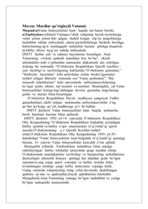 Mardlar qo’riqlaydi Vatanni
