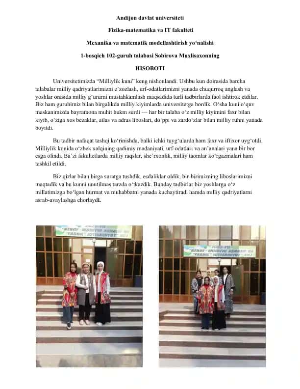 Mexanika va matematik modellashtirish yoʻnalishi