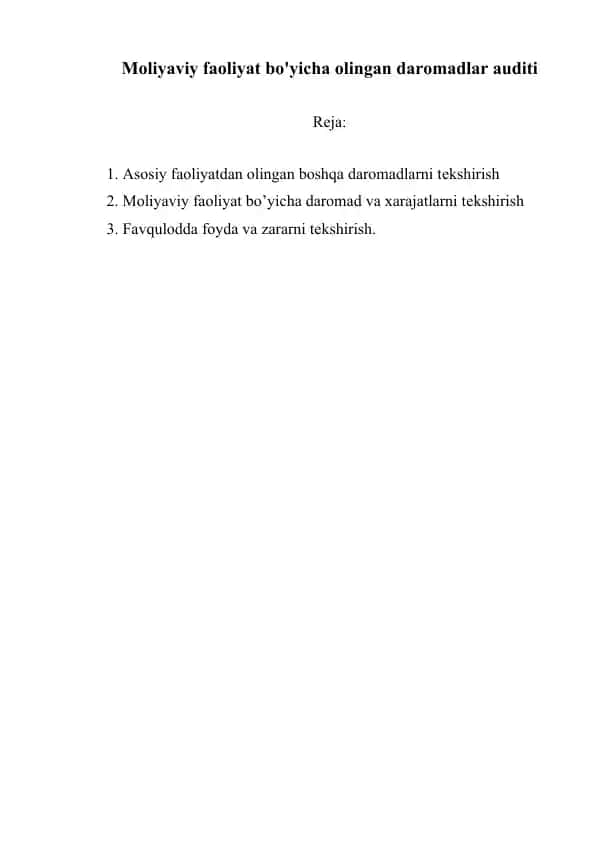 Moliyaviy faoliyat bo'yicha olingan daromadlar auditi