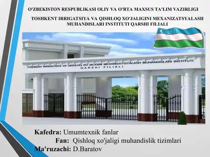Qishloq xo'jaligini mexanizatsiyalash muhandisini tayyorlash asoslari