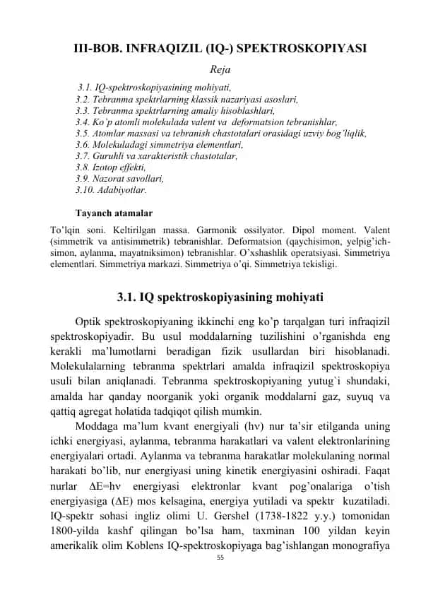 III-BOB. INFRAQIZIL (IQ-) SPEKTROSKOPIYASI
