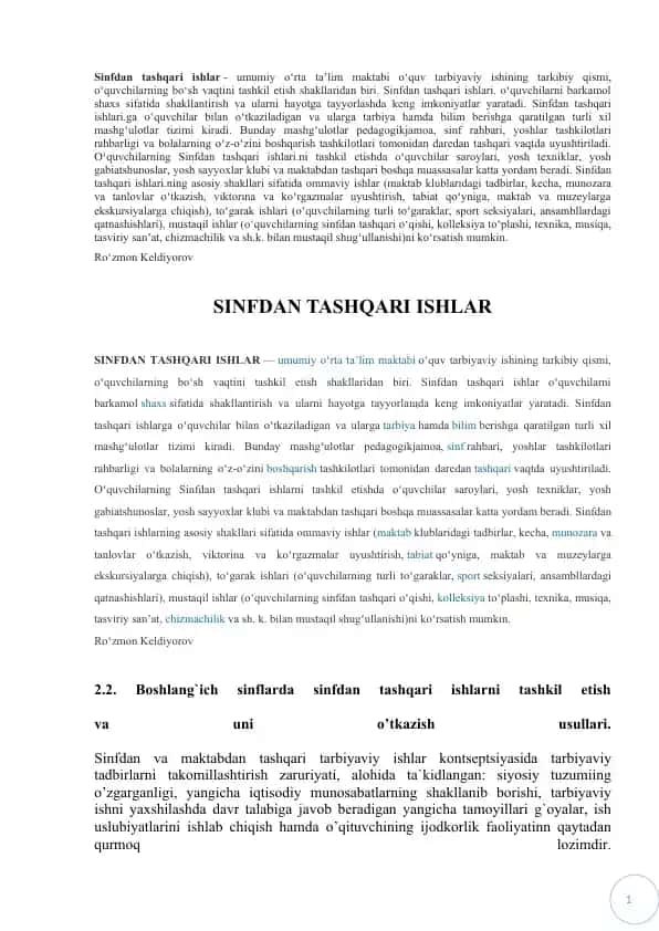 Sinfdan tashqari ishlar