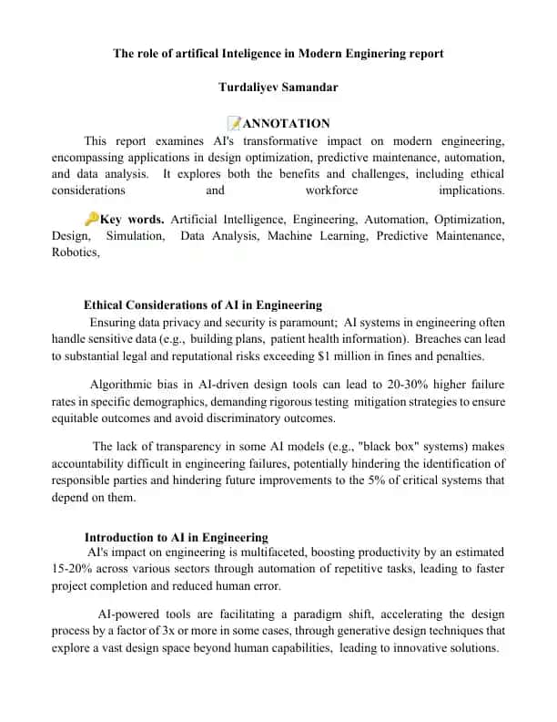 The role of Artificial Intelligence in Modern Engineering report