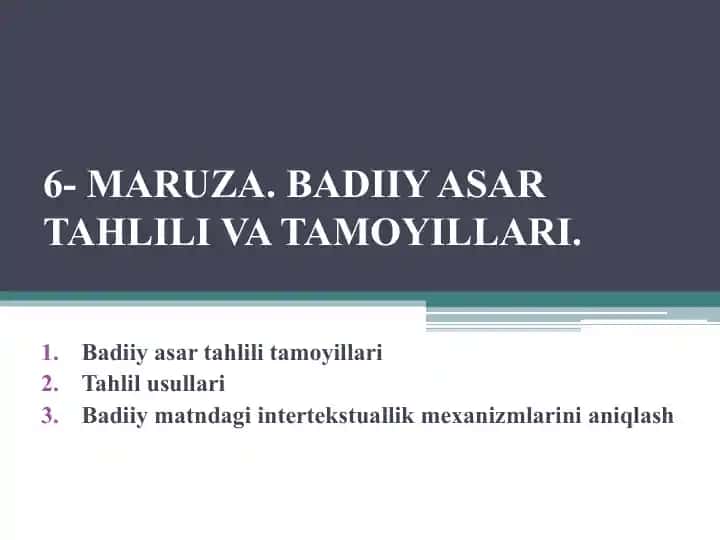 MARUZA. BADIIY ASAR TAHLILI VA TAMOYILLARI