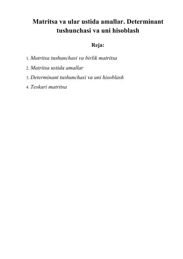Matritsa va ular ustida amallar