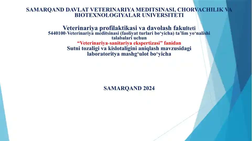 Veterinariya-sanitariya ekspertizasi laboratoriyasi mashg'uloti