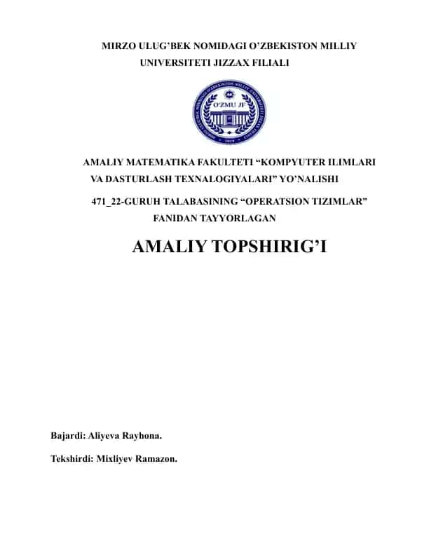 "Operatsion Tizimlar Fanidan Amaliy Topshirig"